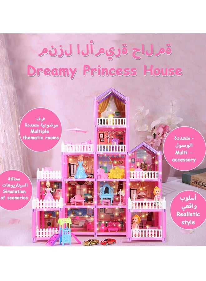 Beauenty Doll House Building Toy Play Dream Furniture Dollhouse Playset, Toddler Playhouse DIY Building Pink Dreamhouse Gift for Girls 4-10 with Light Strip 4 Dolls 2 Princess Pretend Play Toy 278PCS - Image 4